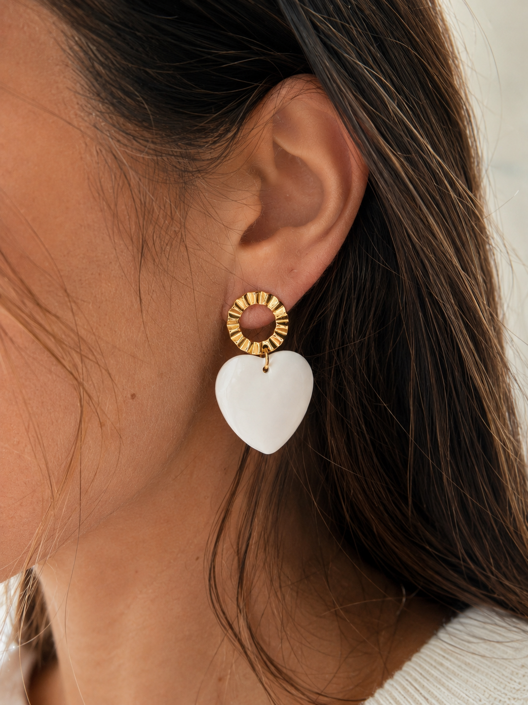 BOUCLES D'OREILLES COEUR NACRE
